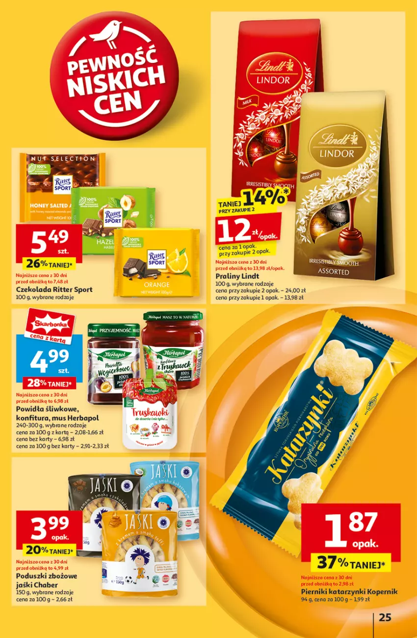 Gazetka promocyjna Auchan - Pewność Niskich Cen Hipermarket - ważna 05.09 do 11.09.2024 - strona 27 - produkty: Czekolada, Herbapol, Konfitura, Lindt, Mus, Piernik, Por, Praliny, Ritter Sport, Sport