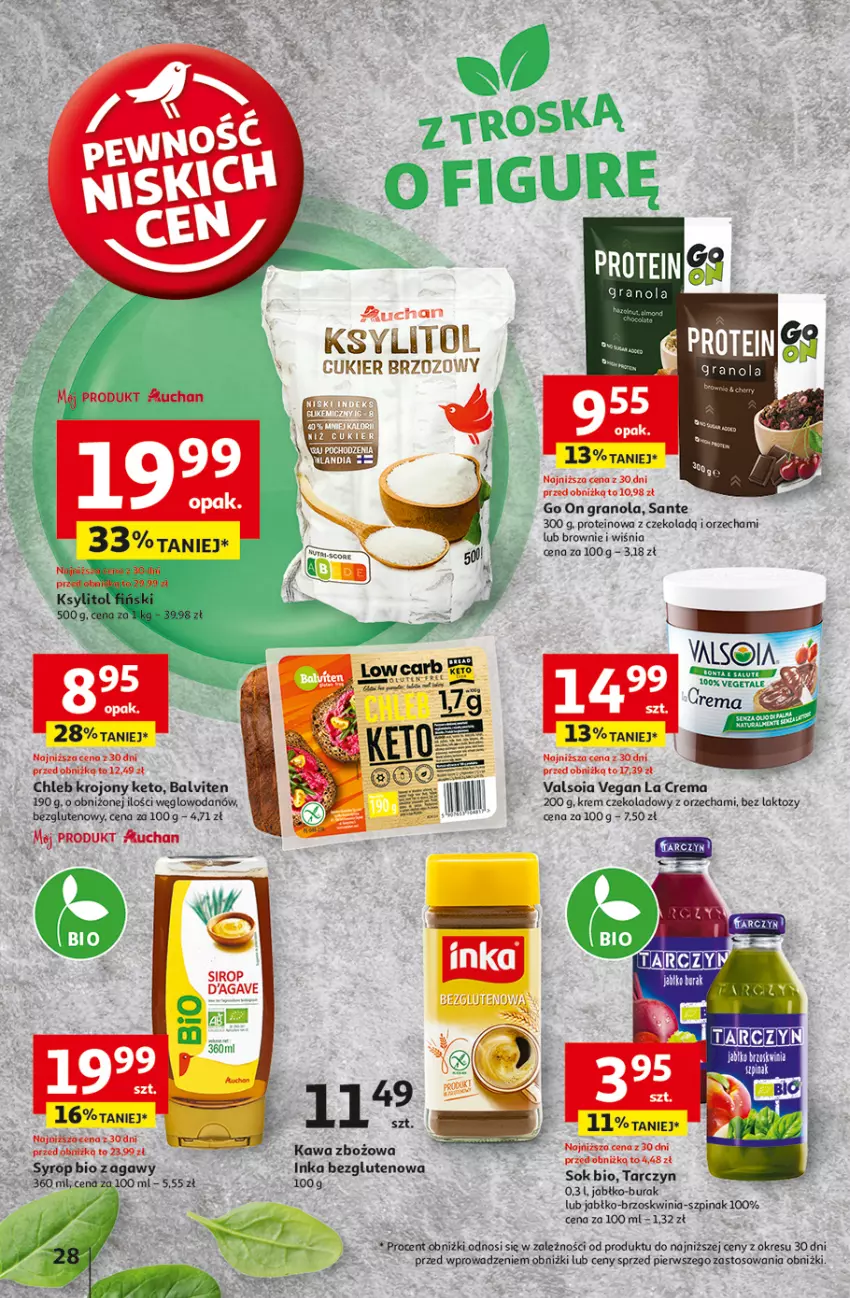 Gazetka promocyjna Auchan - Pewność Niskich Cen Hipermarket - ważna 05.09 do 11.09.2024 - strona 30 - produkty: Brownie, Chleb, Cukier, Gra, Granola, Inka, Kawa, Kawa zbożowa, Ksylitol, Sante, Sok, Syrop, Szpinak, Woda