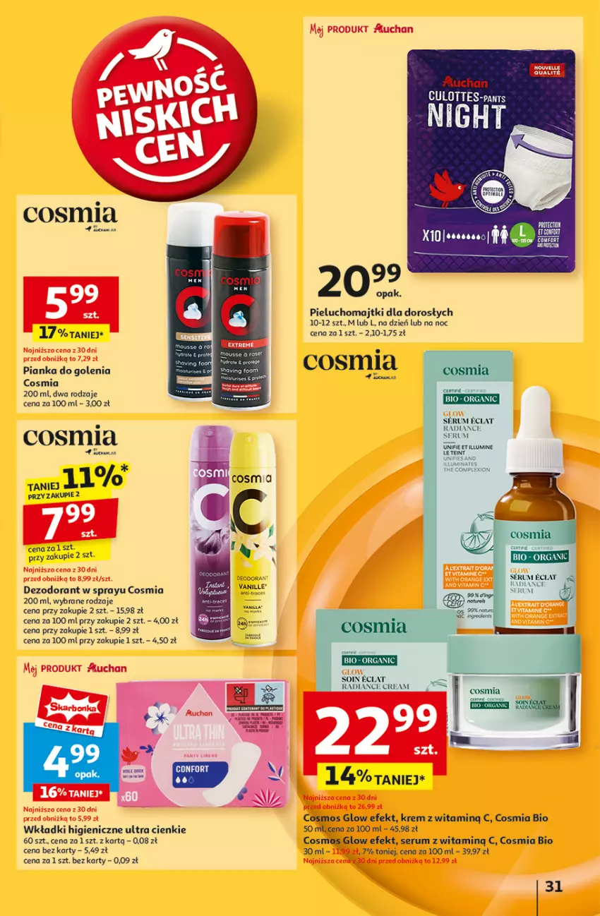 Gazetka promocyjna Auchan - Pewność Niskich Cen Hipermarket - ważna 05.09 do 11.09.2024 - strona 33 - produkty: Dezodorant, Eclat, Majtki, Pianka do golenia, Pieluchomajtki, Rum, Ser, Serum, Wkładki