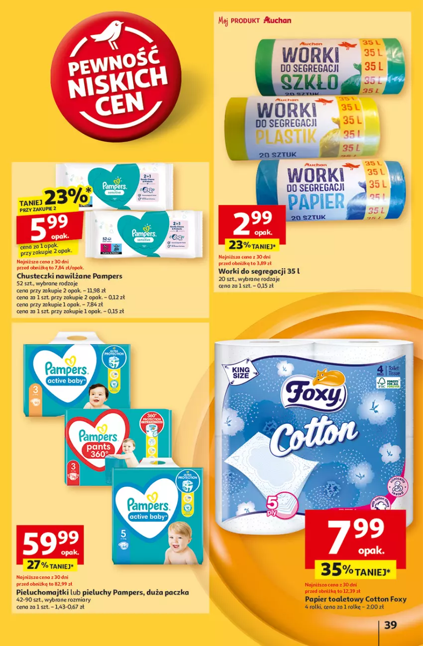 Gazetka promocyjna Auchan - Pewność Niskich Cen Hipermarket - ważna 05.09 do 11.09.2024 - strona 41 - produkty: Chusteczki, Foxy, Majtki, Pampers, Papier, Papier toaletowy, Pieluchomajtki, Pieluchy, Rolki