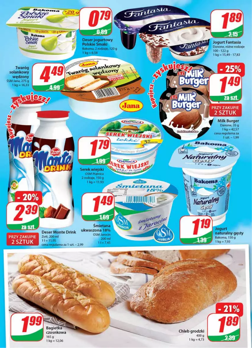 Gazetka promocyjna Dino - Gazetka - ważna 06.10 do 12.10.2021 - strona 12 - produkty: Bakoma, Burger, Chleb, Danone, Deser, Fa, Fanta, Gra, Jogurt, Kaki, LG, Monte, Piątnica, Ser, Serek, Serek wiejski, Solan, Twaróg