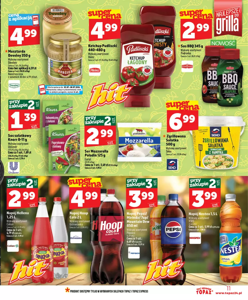 Gazetka promocyjna Topaz - Gazetka - ważna 01.07 do 16.07.2026 - strona 11 - produkty: 7up, Hellena, Hoop, Ketchup, Mirinda, Napój, Nestea, Papryka, Pepsi, Top