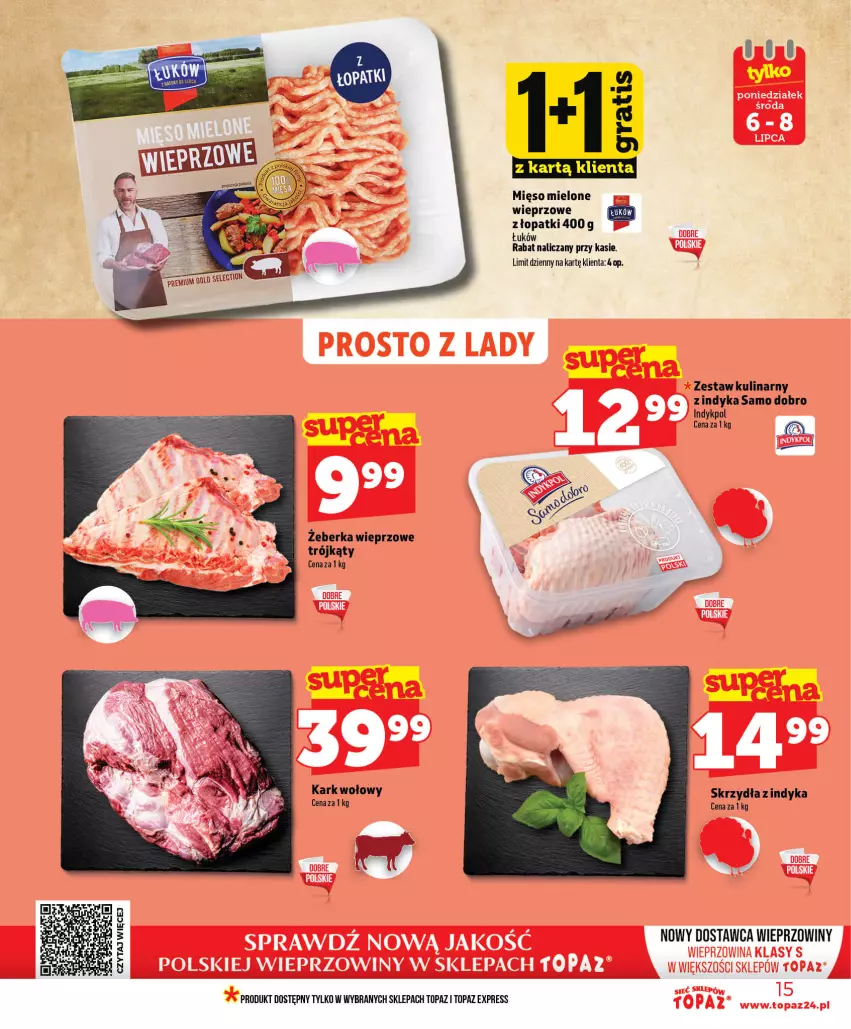Gazetka promocyjna Topaz - Gazetka - ważna 01.07 do 16.07.2026 - strona 15 - produkty: Gra, Kark wołowy, Mięso, Mięso mielone, Top
