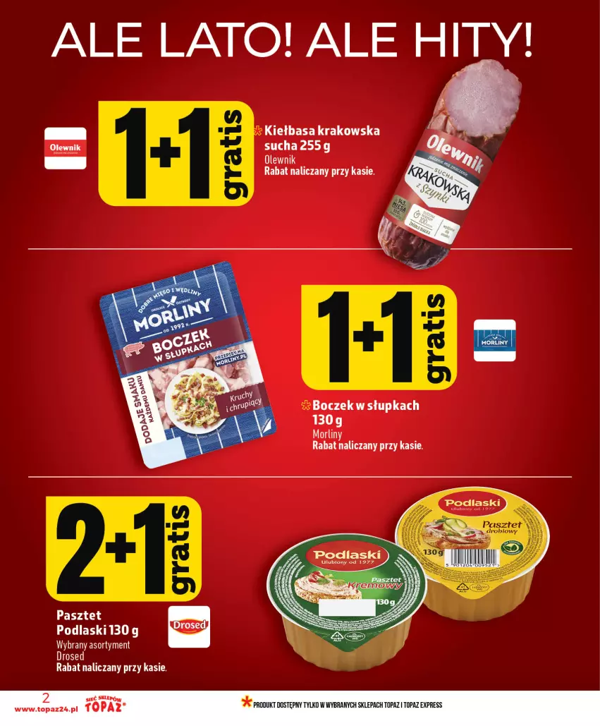 Gazetka promocyjna Topaz - Gazetka - ważna 01.07 do 16.07.2026 - strona 2 - produkty: Boczek, Olewnik, Pasztet, Podlaski, Top