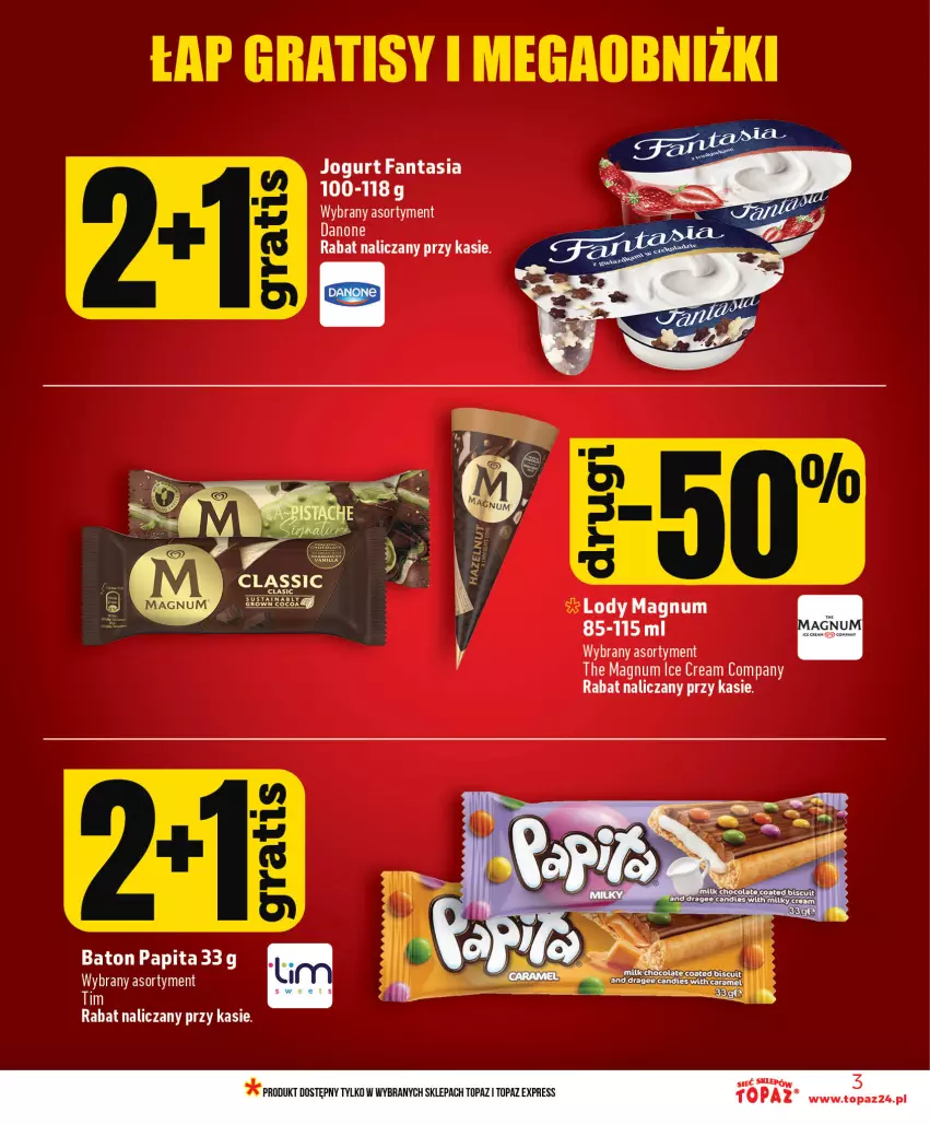 Gazetka promocyjna Topaz - Gazetka - ważna 01.07 do 16.07.2026 - strona 3 - produkty: Baton, Danone, Fa, Fanta, Jogurt, Lody, Top