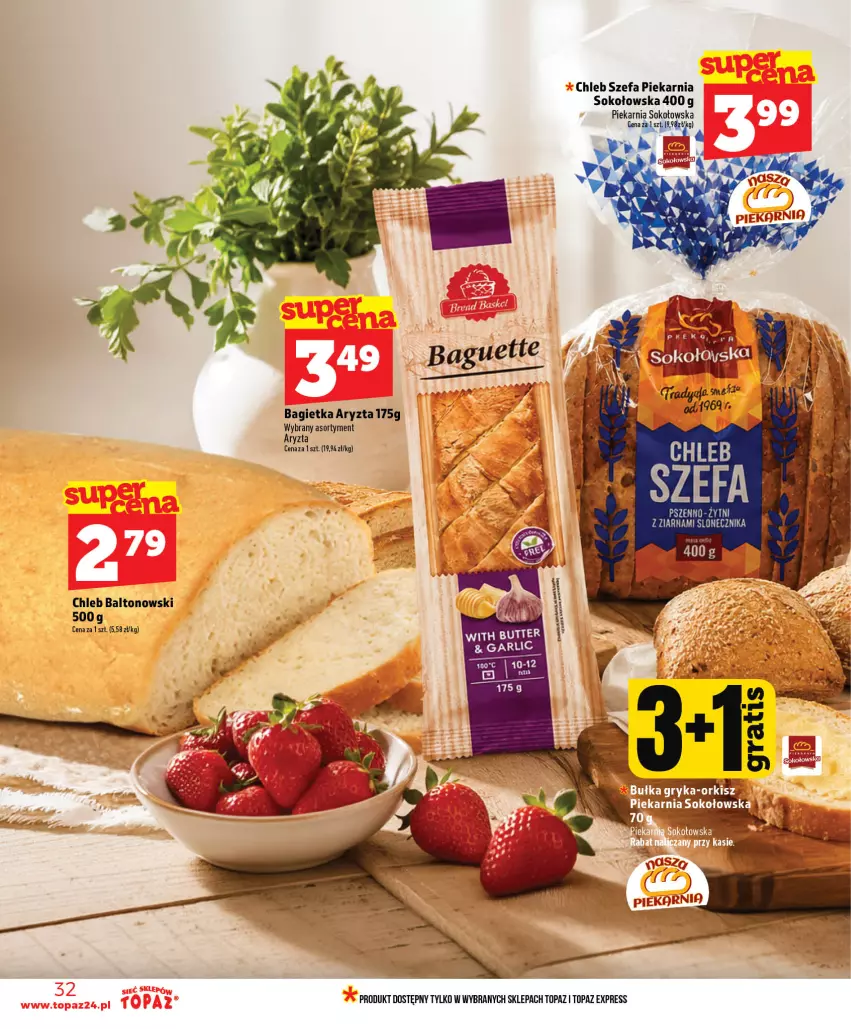 Gazetka promocyjna Topaz - Gazetka - ważna 01.07 do 16.07.2026 - strona 32 - produkty: Bagietka, Chleb, Fa, O Bag, Sok, Top