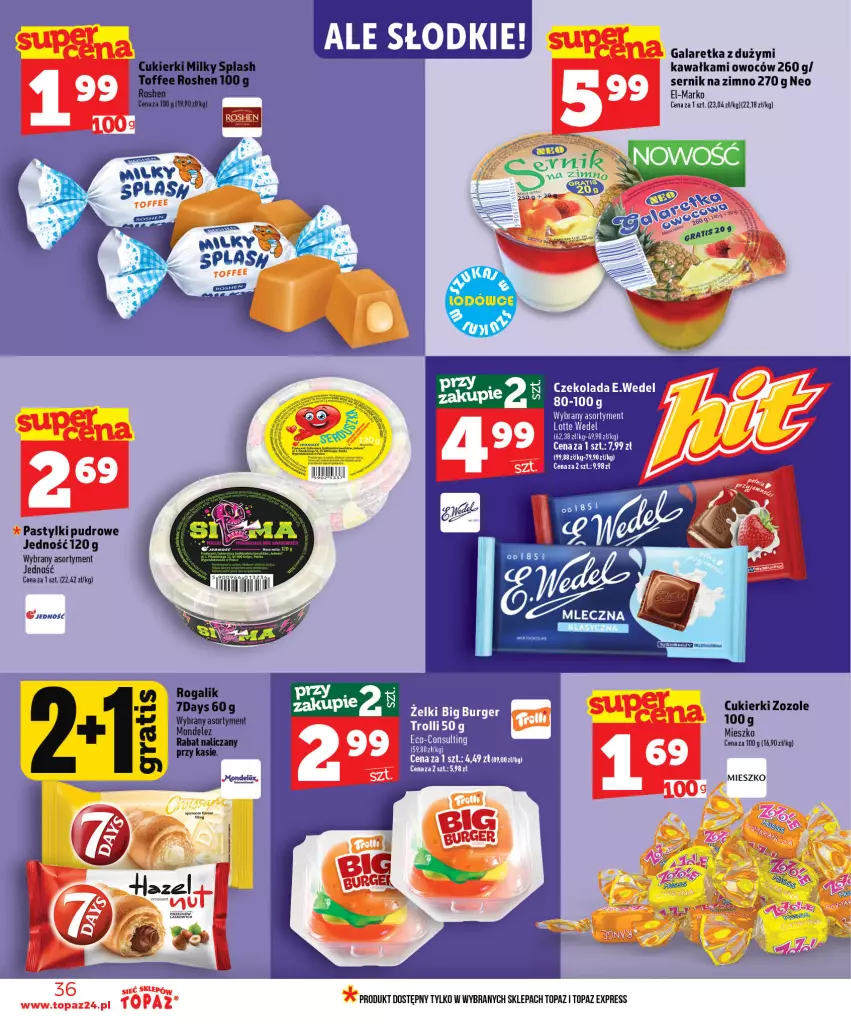 Gazetka promocyjna Topaz - Gazetka - ważna 01.07 do 16.07.2026 - strona 36 - produkty: Cukier, Cukierki, Gala, Galaretka, Kawa, Pastylki, Rogal, Ser, Top