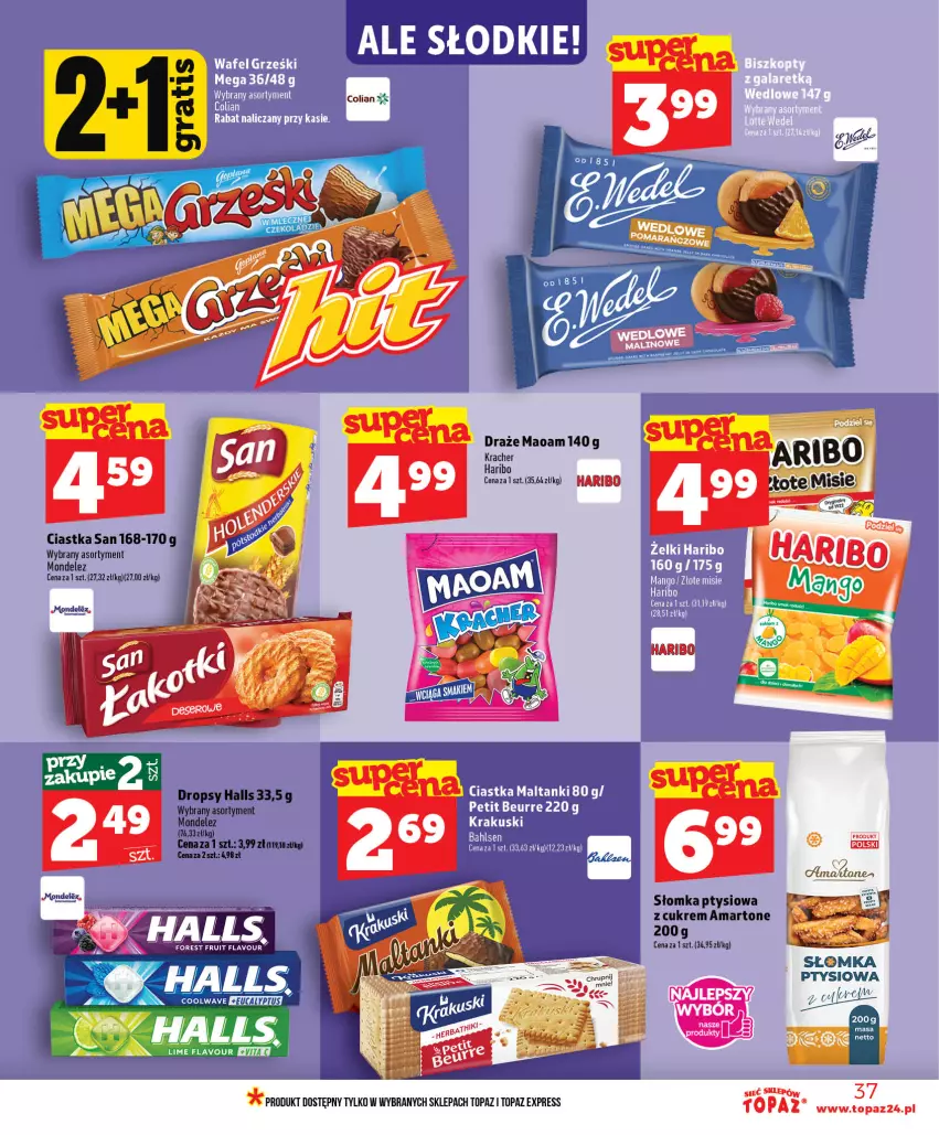 Gazetka promocyjna Topaz - Gazetka - ważna 01.07 do 16.07.2026 - strona 37 - produkty: Ciastka, Halls, Haribo, Olma, Top