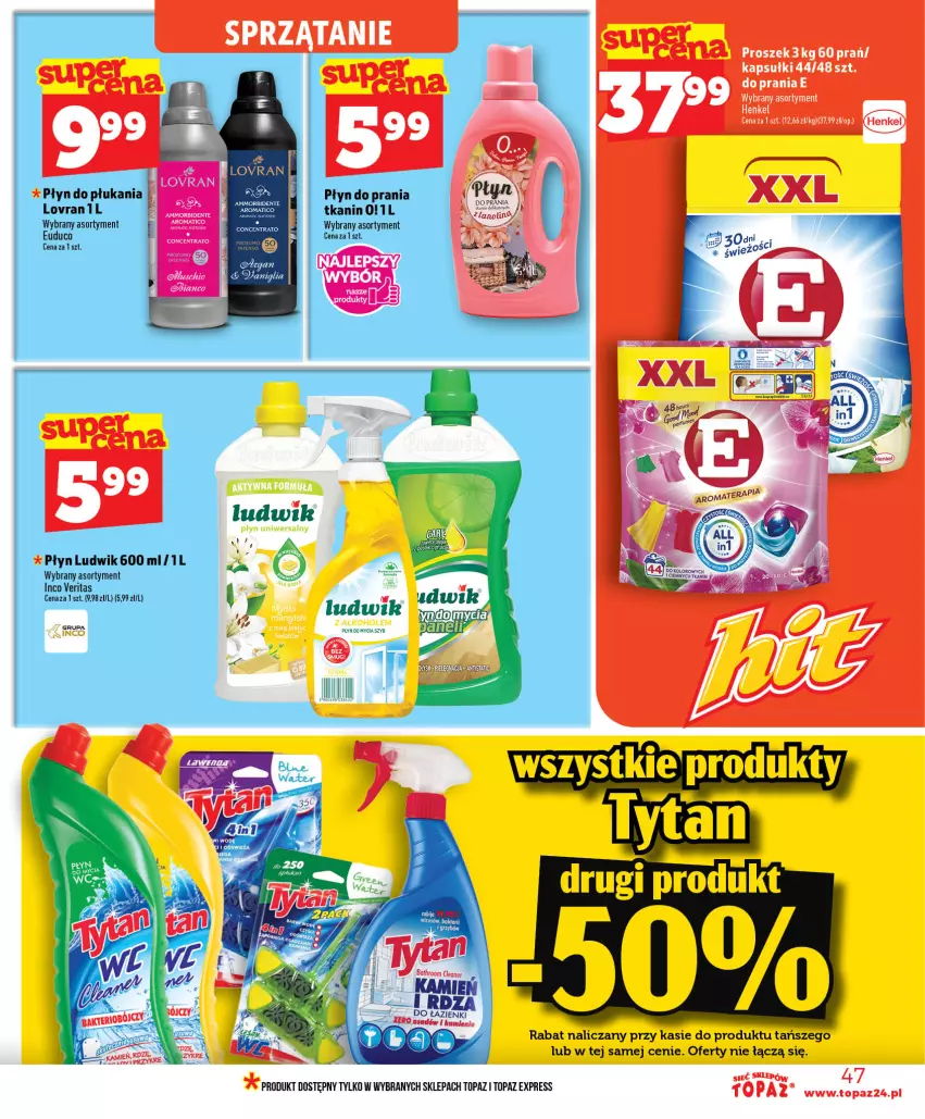 Gazetka promocyjna Topaz - Gazetka - ważna 01.07 do 16.07.2026 - strona 47 - produkty: LG, Ludwik, Płyn do płukania, Płyn do prania, Rura, Sprzątanie, Top