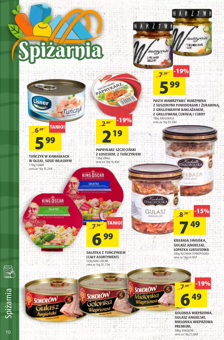 Gazetka promocyjna Arhelan - Dobry tydzień - ważna 29.01 do 07.02.2021 - strona 10 - produkty: Golonka wieprzowa, Gra, Grill, Kawa, Kiełbasa, Kuchnia, Kuchnia Staropolska, Lisner, Olej, Papryka, Paprykarz, Paprykarz szczeciński, Sałat, Sałatka, Sok, Sokołów, Sos, Tuńczyk