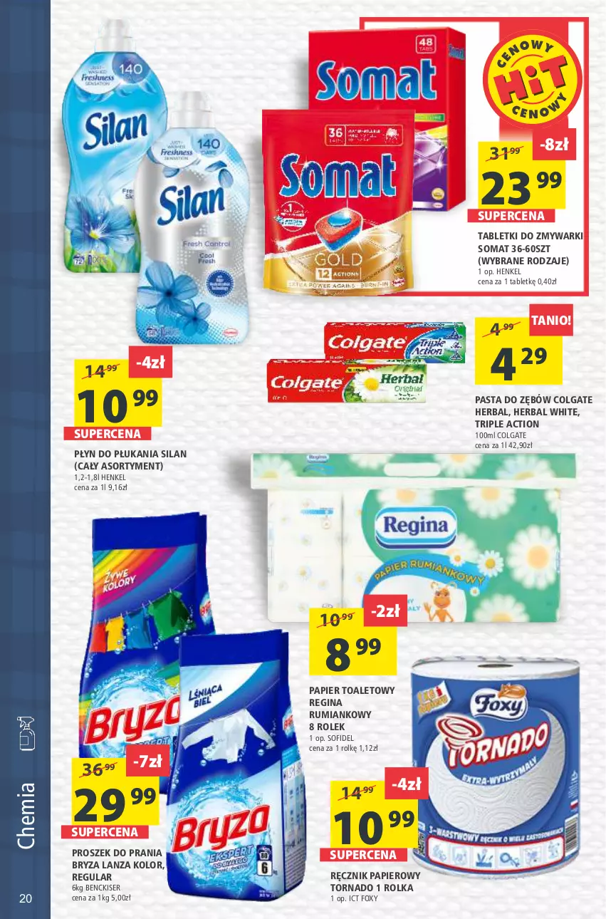 Gazetka promocyjna Arhelan - Dobry tydzień - ważna 29.01 do 07.02.2021 - strona 20 - produkty: Bryza, Colgate, Foxy, Gin, LG, Papier, Papier toaletowy, Pasta do zębów, Płyn do płukania, Proszek do prania, Ręcznik, Rum, Ser, Silan, Somat, Tablet, Tabletki do zmywarki, Zmywarki