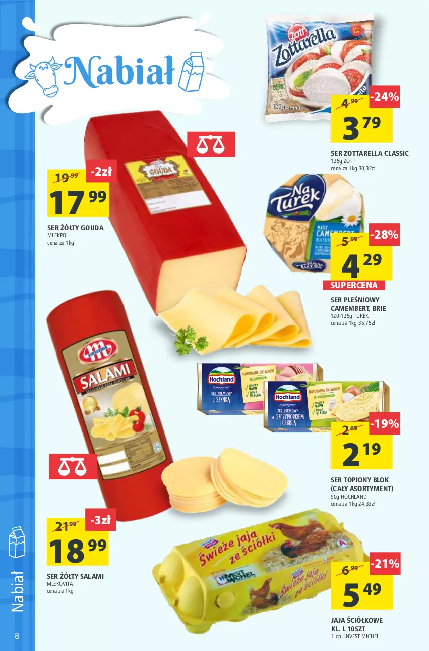 Gazetka promocyjna Arhelan - Dobry tydzień - ważna 29.01 do 07.02.2021 - strona 8 - produkty: Brie, Camembert, Gouda, Hochland, Jaja, Mleko, Mlekovita, Salami, Ser, Ser pleśniowy, Ser topiony, Top, Vita C, Zott, Zottarella