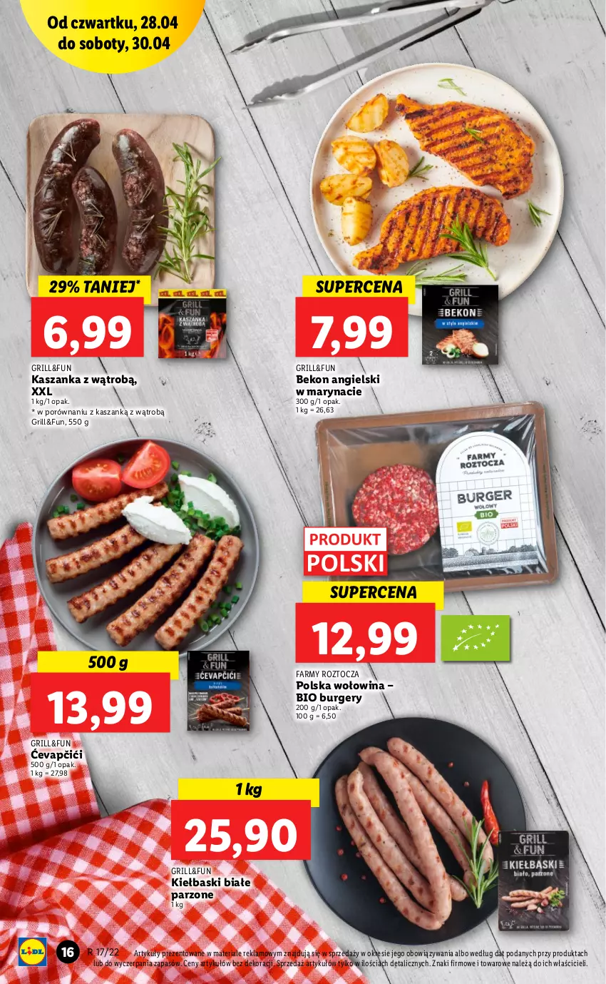 Gazetka promocyjna Lidl - GAZETKA - ważna 28.04 do 30.04.2022 - strona 16 - produkty: Beko, Burger, Fa, Grill, Kasza, Kaszanka, Kiełbaski białe, Por, Wołowina