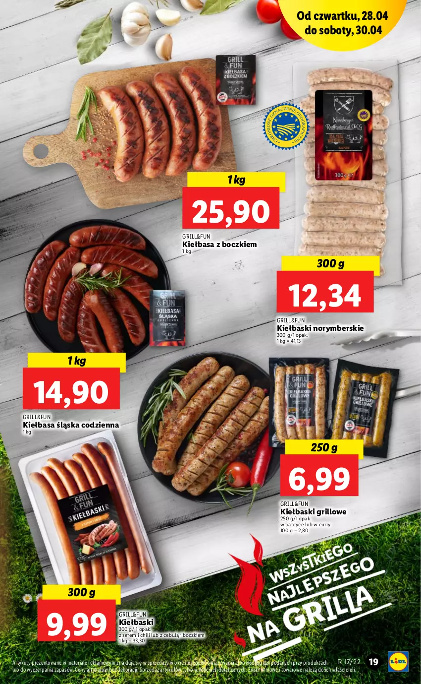 Gazetka promocyjna Lidl - GAZETKA - ważna 28.04 do 30.04.2022 - strona 19 - produkty: Grill, Kiełbasa, Kiełbasa śląska, Ser