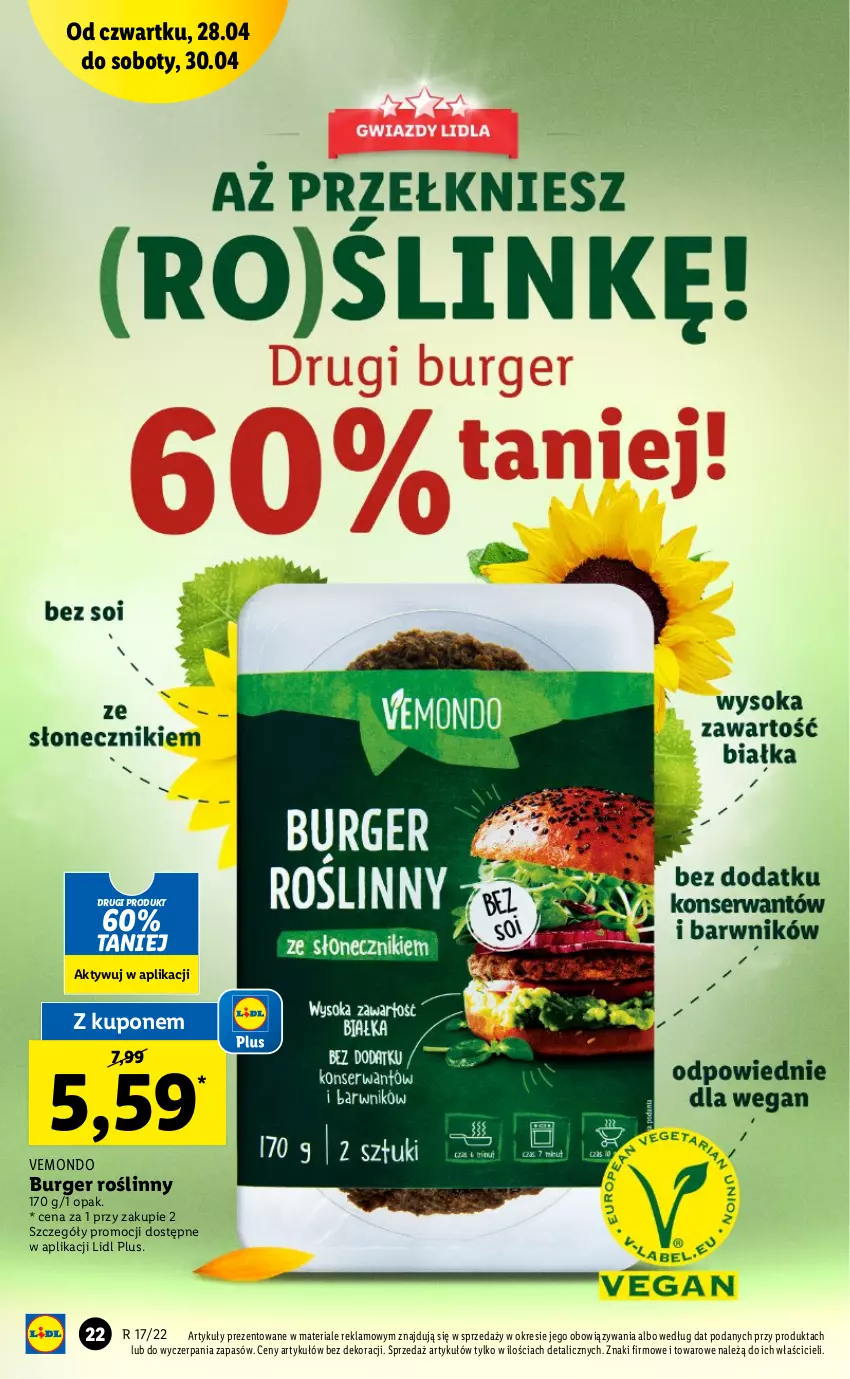 Gazetka promocyjna Lidl - GAZETKA - ważna 28.04 do 30.04.2022 - strona 22 - produkty: Burger, Roślinny burger
