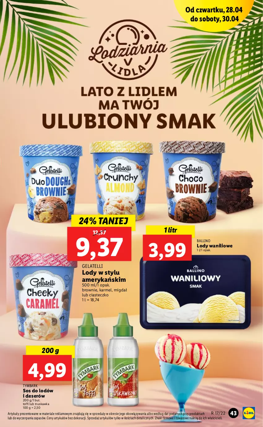 Gazetka promocyjna Lidl - GAZETKA - ważna 28.04 do 30.04.2022 - strona 43 - produkty: Brownie, Deser, Lody, Ser, Sos, Tymbark