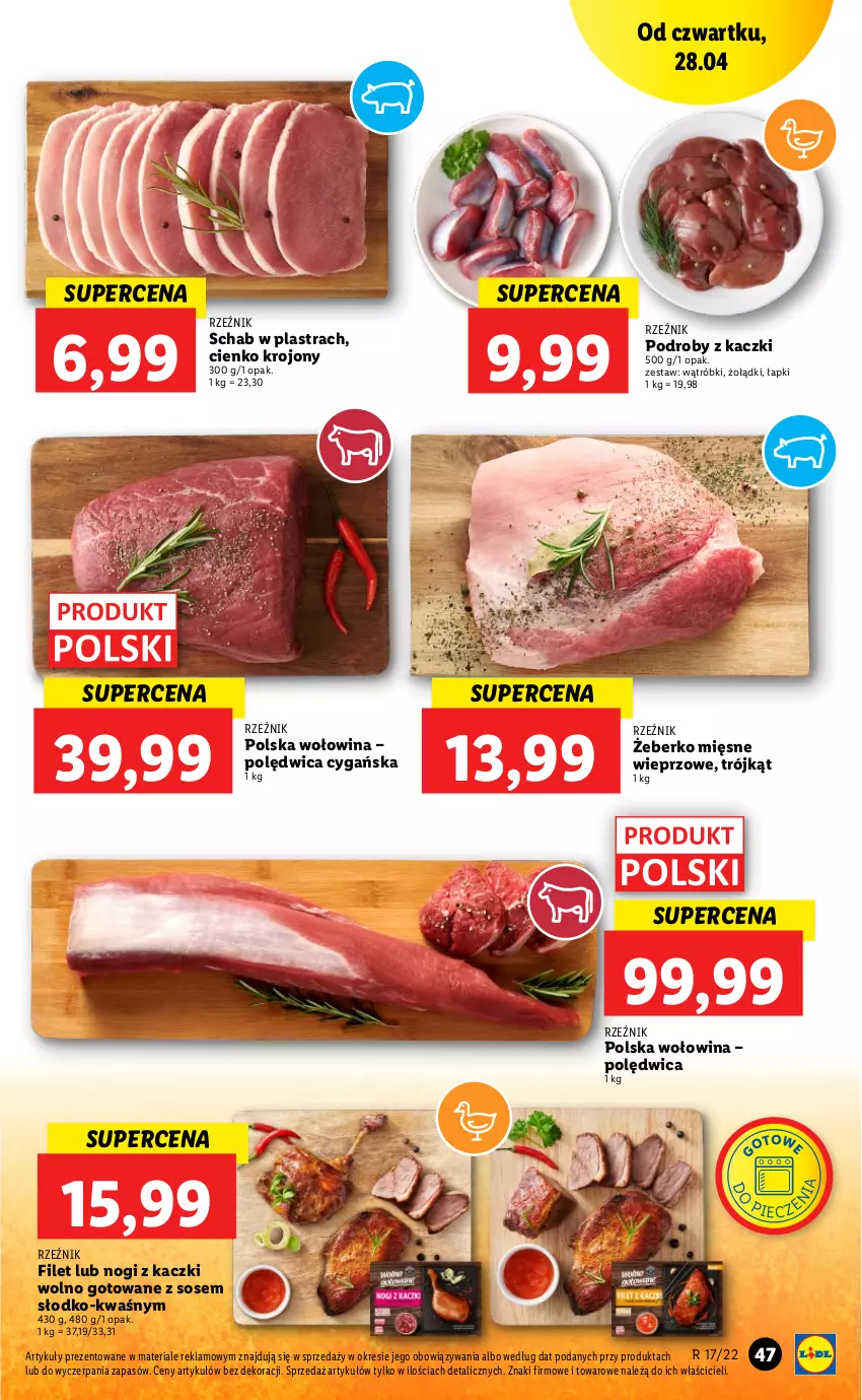 Gazetka promocyjna Lidl - GAZETKA - ważna 28.04 do 30.04.2022 - strona 47 - produkty: Piec, Podroby z kaczki, Polędwica, Sos, Wołowina