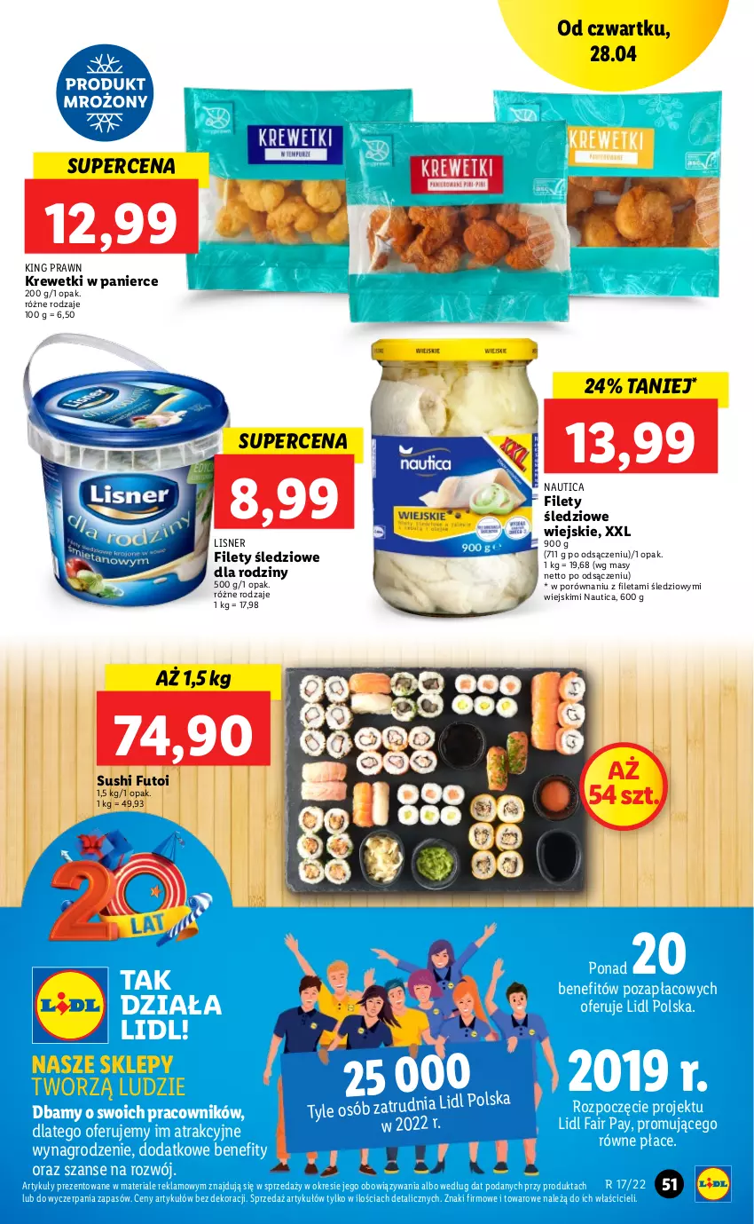 Gazetka promocyjna Lidl - GAZETKA - ważna 28.04 do 30.04.2022 - strona 51 - produkty: Fa, Krewetki, Lazur, Lisner, Por, Sushi