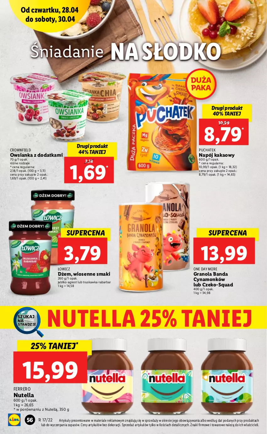 Gazetka promocyjna Lidl - GAZETKA - ważna 28.04 do 30.04.2022 - strona 56 - produkty: Dżem, Ferrero, Gra, Granola, Gres, Kakao, Napój, Nutella, Owsianka, Por, Squad