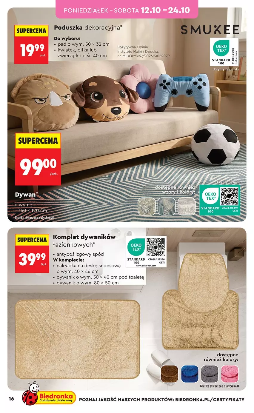 Gazetka promocyjna Biedronka - Okazje Tygodnia - ważna 10.10 do 24.10.2026 - strona 16 - produkty: Dywan, Dywanik, Gra, Grafika, Poduszka, Poduszka dekoracyjna