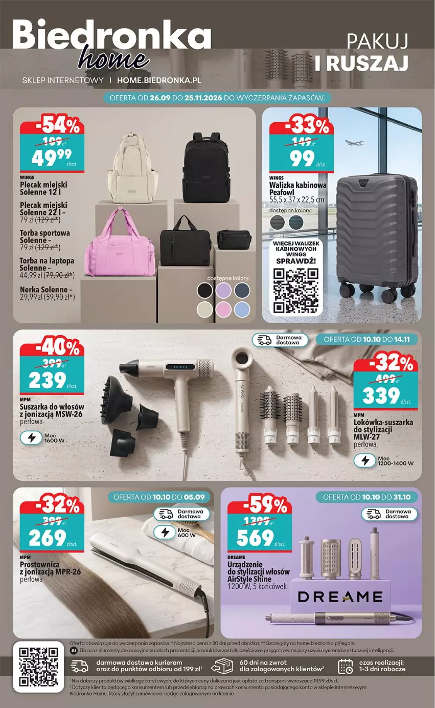 Gazetka promocyjna Biedronka - Okazje Tygodnia - ważna 10.10 do 24.10.2026 - strona 42 - produkty: Lokówka, Plecak, Por, Sport, Suszarka, Top, Torba, Torba na laptopa, Tran, Walizka