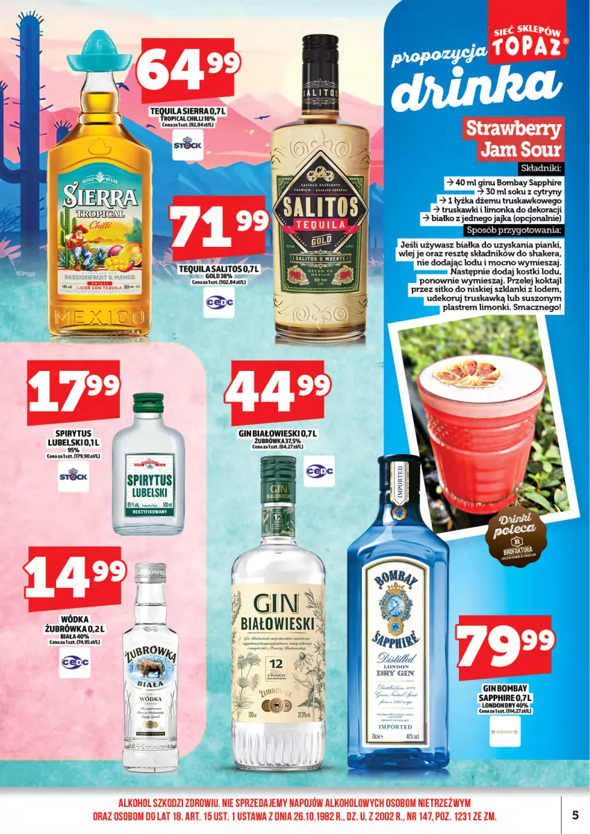 Gazetka promocyjna Topaz - Gazetka - ważna 15.05 do 31.05.2026 - strona 7 - produkty: Cytryny, Dżem, Gin, Lanki, Limonka, Por, Sitko, Sok, Stock, Tequila, Top, Tropical, Truskawki, Wódka