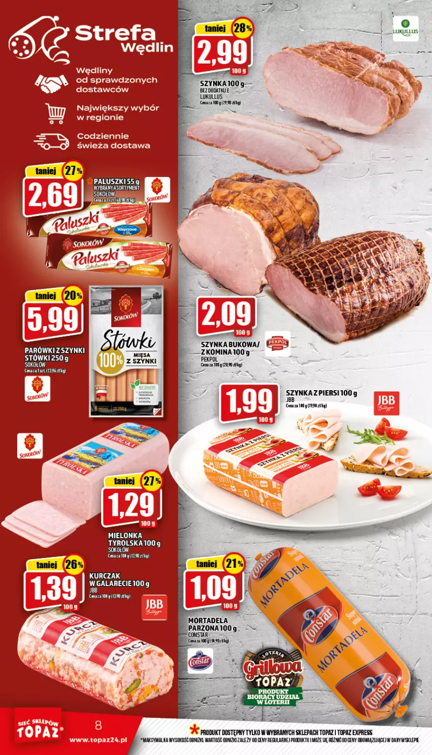 Gazetka promocyjna Topaz - Gazetka - ważna 09.06 do 15.06.2022 - strona 8 - produkty: Fa, Gala, Kurczak, Parówki, Pekpol, Szynka, Top