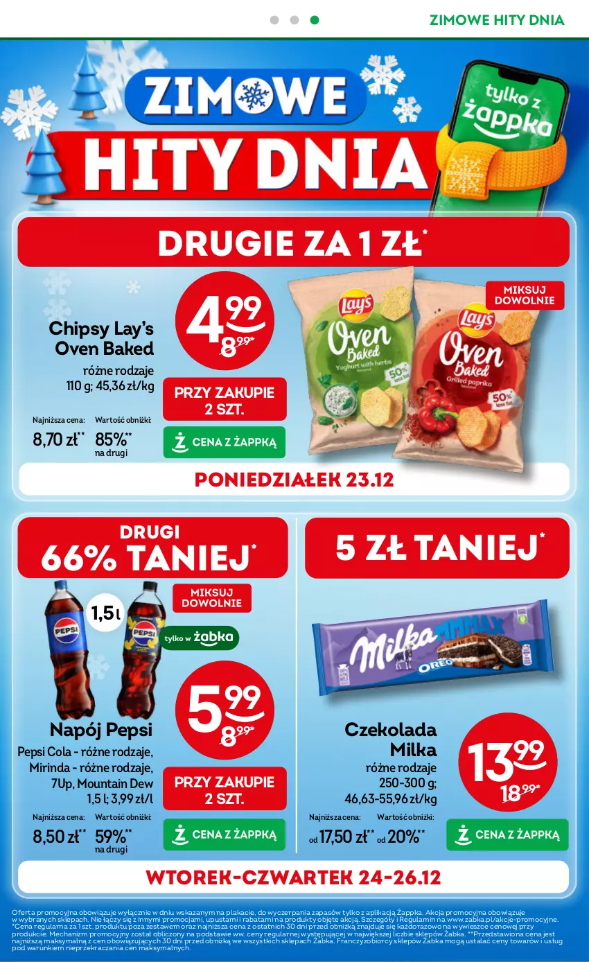 Gazetka promocyjna Żabka - ważna 18.12.2025 do 01.01.2026 - strona 4 - produkty: 7up, Chipsy, Czekolada, Lay’s, Milka, Mirinda, Napój, Pepsi