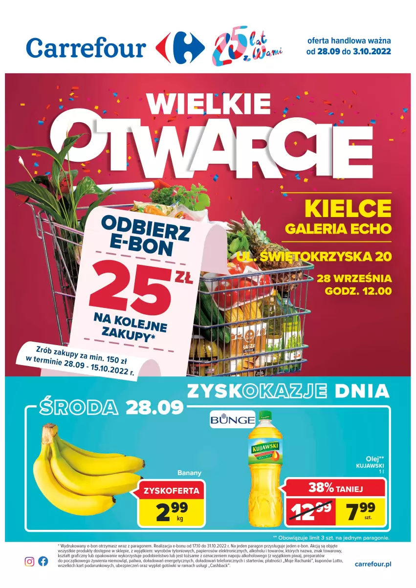 Gazetka promocyjna Carrefour - Gazetka Wielkie Otwarcie Carrefour Kielce - ważna 28.09 do 03.10.2022 - strona 1 - produkty: Gra, Papier, Piec, Piwa, Rama, Telefon