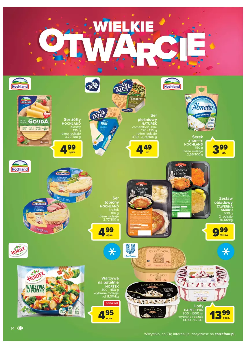 Gazetka promocyjna Carrefour - Gazetka Wielkie Otwarcie Carrefour Kielce - ważna 28.09 do 03.10.2022 - strona 14 - produkty: Almette, Brie, Camembert, Carte d'Or, Hochland, Kotlet, NaTurek, Ser, Top, Warzywa