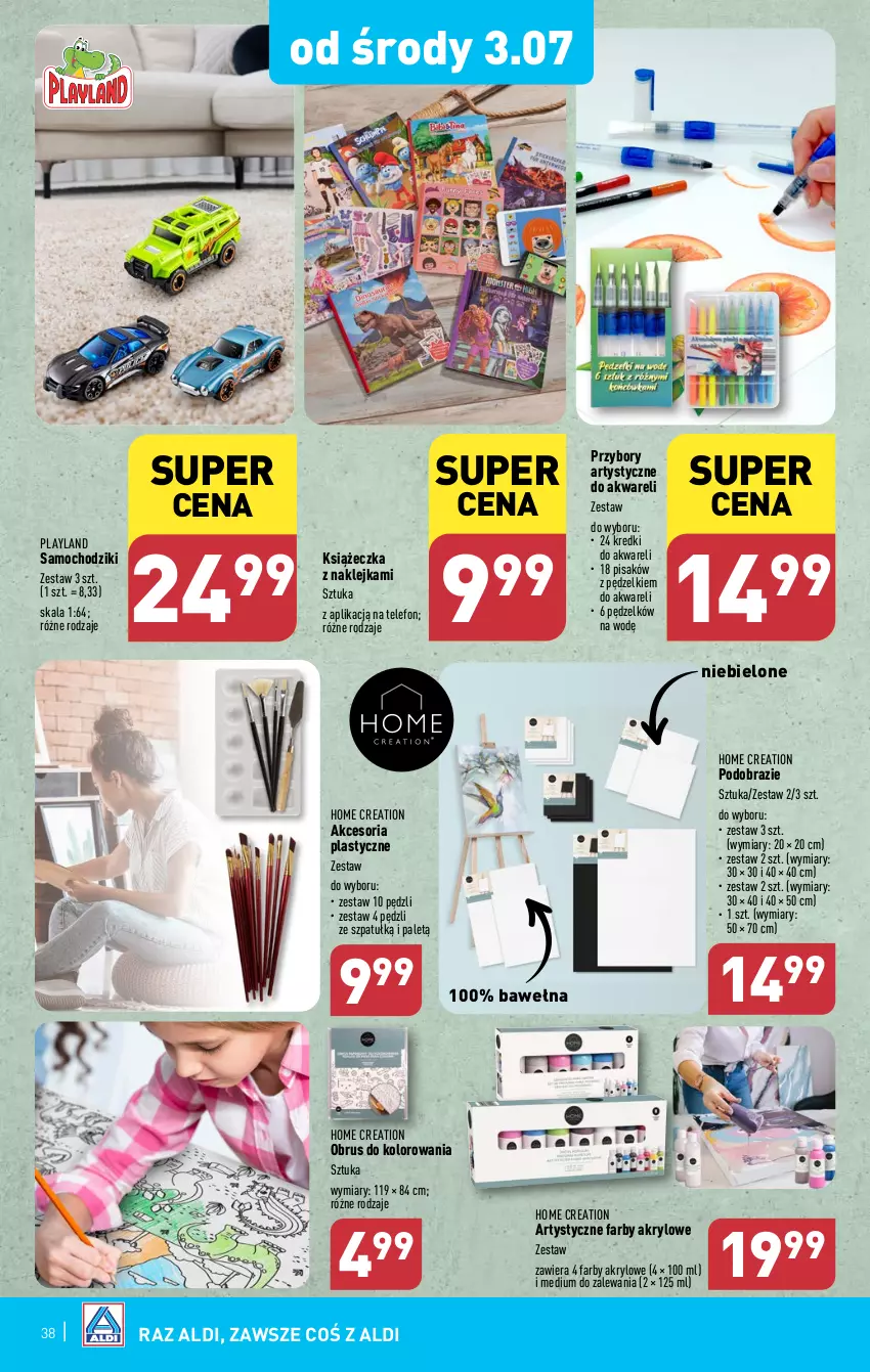 Gazetka promocyjna Aldi - Pełna oferta - ważna 01.07 do 06.07.2024 - strona 38 - produkty: Chodzik, Fa, Klej, Obraz, Obrus, Samochodziki, Telefon, Wełna