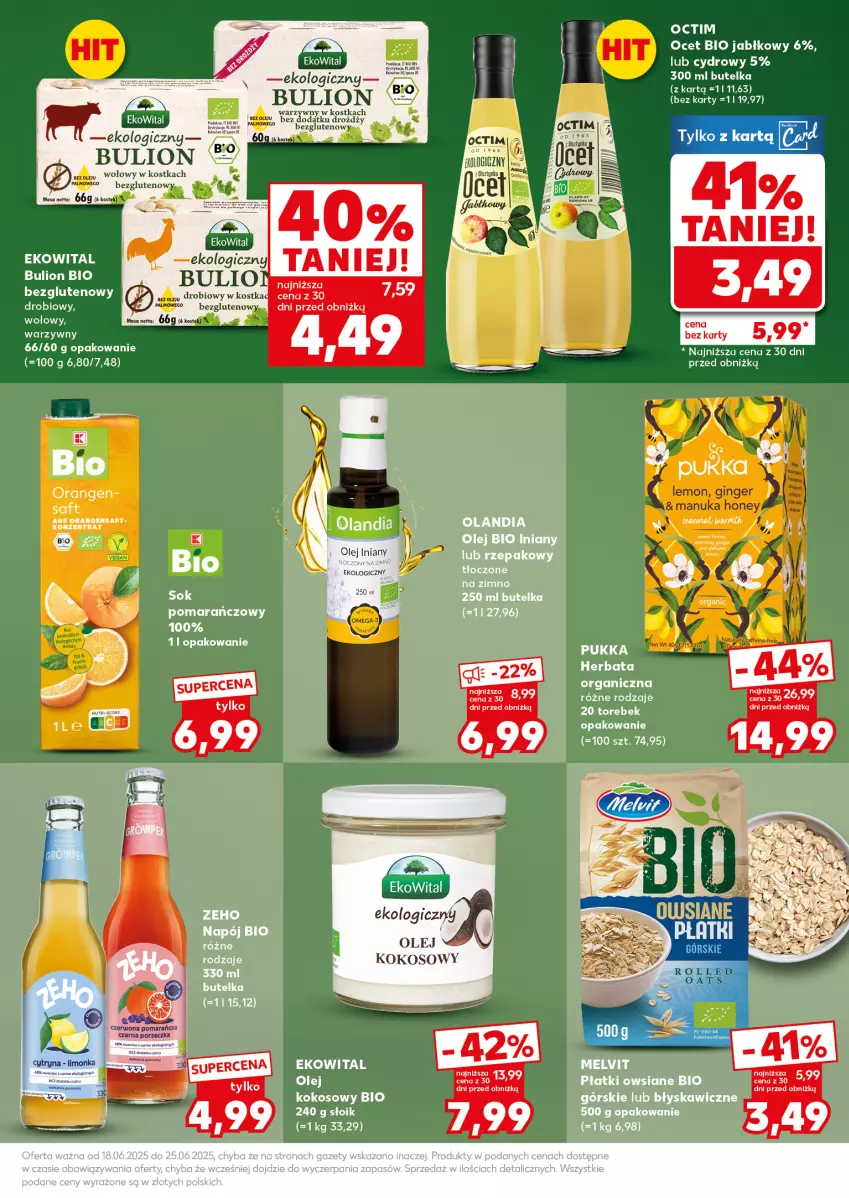 Gazetka promocyjna Kaufland - Mocny Start - ważna 23.06 do 25.06.2025 - strona 19 - produkty: Bulion, Herbata, Kokos, Lion, Melvit, Napój, Ocet, Olej, Olej iniany, Olej kokosowy, Sok, Sok pomarańczowy