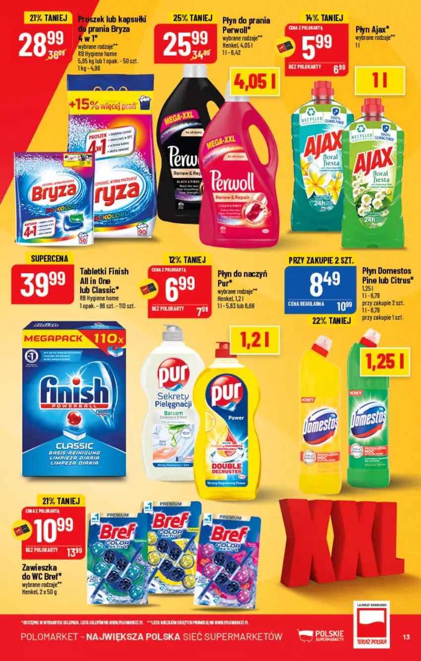 Gazetka promocyjna PoloMarket - Gazetka pomocyjna - ważna 27.04 do 03.05.2022 - strona 13 - produkty: Ajax, Bref, Bryza, Domestos, Finish, Kapsułki do prania, Kret, Płyn do prania, Tablet, Zawieszka do wc