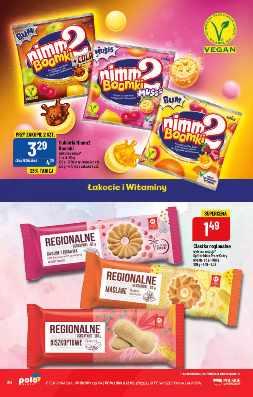 Gazetka promocyjna PoloMarket - Gazetka pomocyjna - ważna 27.04 do 03.05.2022 - strona 30 - produkty: Ciastka, Cukier, Cukierki, Herbatniki, Nimm2