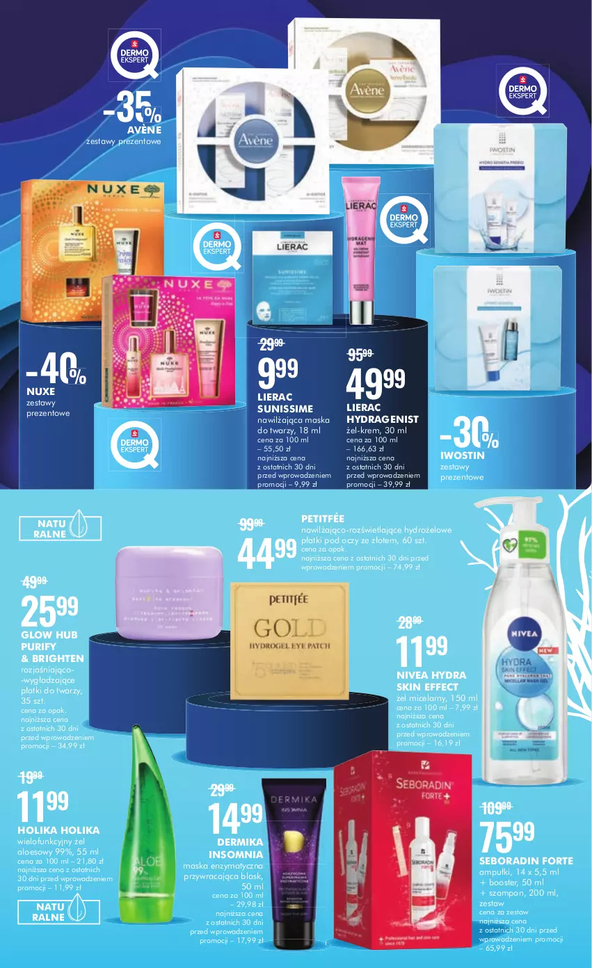 Gazetka promocyjna Super Pharm - Gazetka - ważna 09.01 do 25.01.2023 - strona 4 - produkty: Avène, Booster, Dermika, Holika Holika, Hydrożelowe płatki pod oczy, Iwostin, Lierac, Maska, Maska do twarzy, Nivea, Nuxe, Pur, Seboradin, Szampon