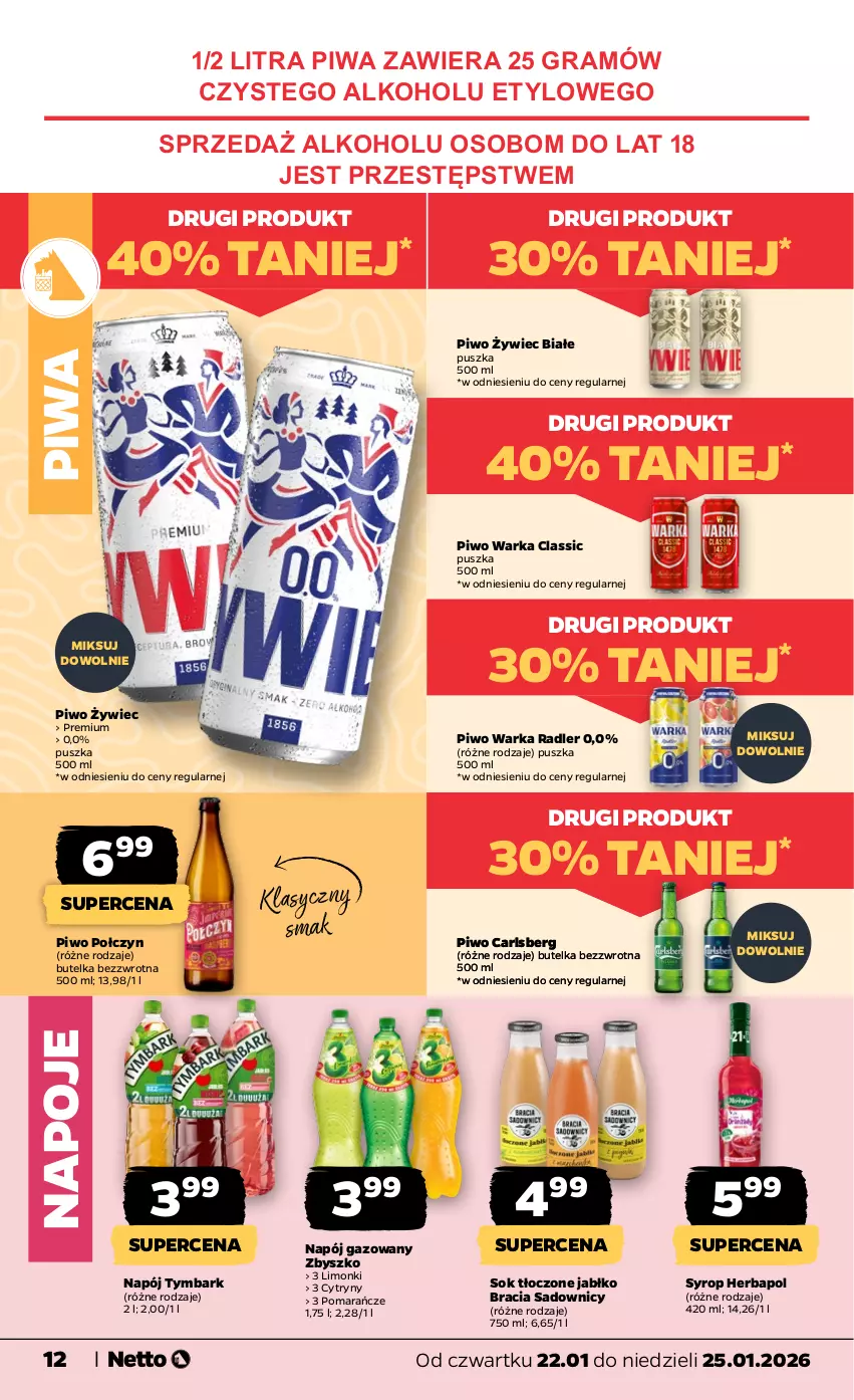 Gazetka promocyjna Netto - Od Czwartku - ważna 22.01 do 25.01.2026 - strona 12 - produkty: Carlsberg, Cytryny, Gra, Herbapol, Napój, Napój gazowany, Napoje, Piwa, Piwo, Pomarańcze, Radler, Sok, Syrop, Tymbark, Warka