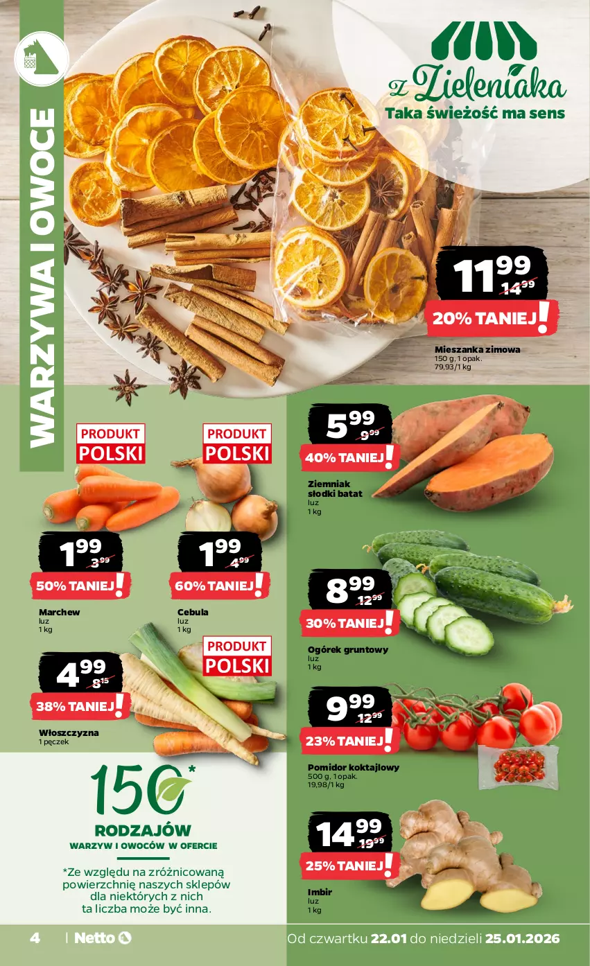 Gazetka promocyjna Netto - Od Czwartku - ważna 22.01 do 25.01.2026 - strona 4 - produkty: Cebula, Grunt, Imbir, Ogórek, Owoce, Warzywa, Warzywa i owoce