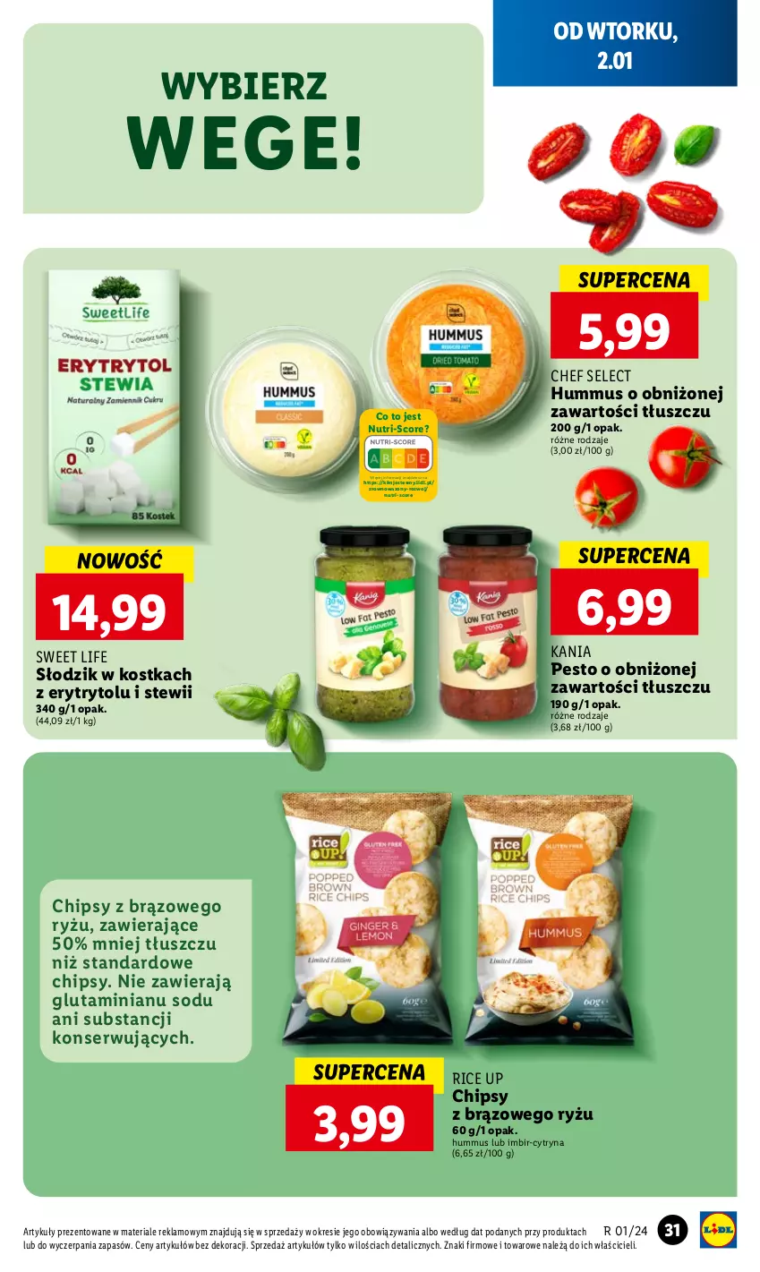 Gazetka promocyjna Lidl - GAZETKA - ważna 02.01 do 03.01.2024 - strona 33 - produkty: Chipsy, Hummus, Imbir, Mus, Pesto, Ryż, Ser, Wazon