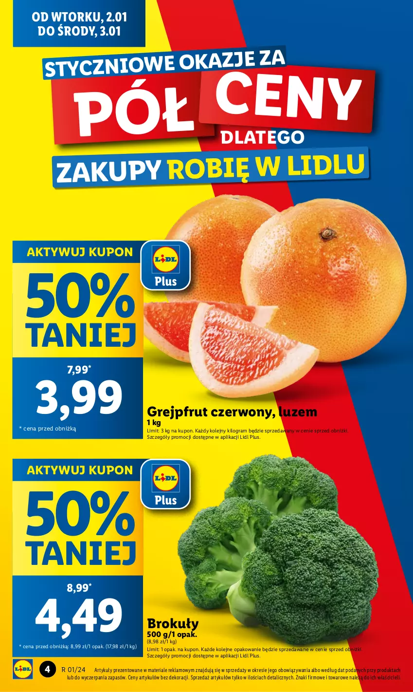 Gazetka promocyjna Lidl - GAZETKA - ważna 02.01 do 03.01.2024 - strona 4 - produkty: Brokuły, Gra, Grejpfrut, Olej