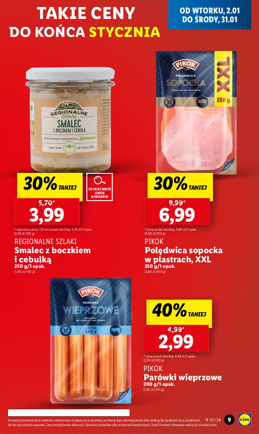 Gazetka promocyjna Lidl - GAZETKA - ważna 02.01 do 03.01.2024 - strona 9 - produkty: Parówki, PIKOK, Polędwica, Ser, Smalec