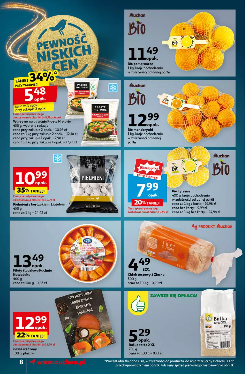 Gazetka promocyjna Auchan - Pewność Niskich Cen Supermarket - ważna 21.11 do 27.11.2024 - strona 10 - produkty: Bułka, Bułka tarta, Chleb, Chleb tostowy, Cytryny, Kuchnia, Kurczak, Mandarynki, Pomarańcze, Tarta, Warzywa