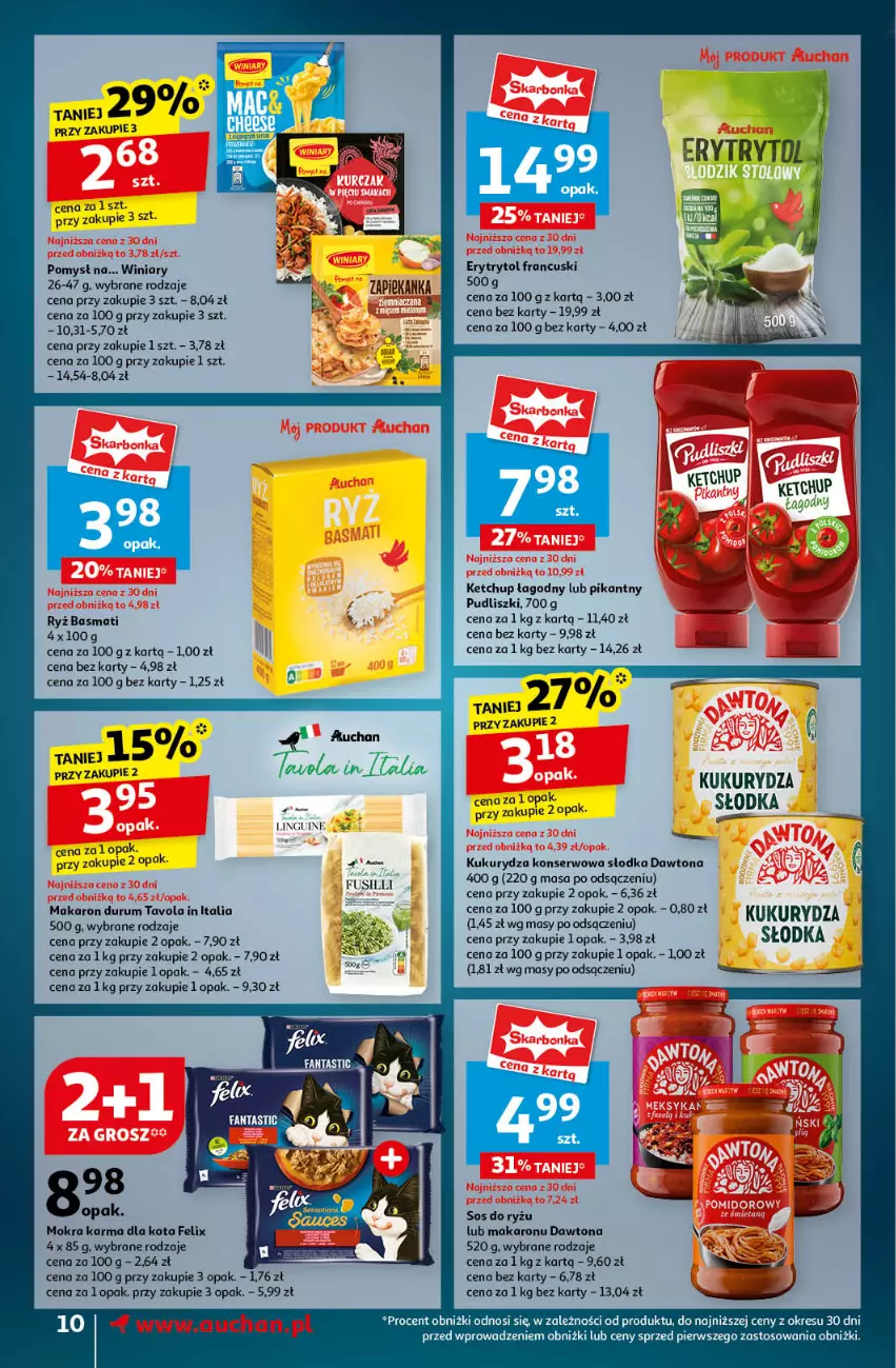 Gazetka promocyjna Auchan - Pewność Niskich Cen Supermarket - ważna 21.11 do 27.11.2024 - strona 12 - produkty: Dawtona, Felix, Ketchup, Kukurydza, Kukurydza konserwowa, Makaron, Mokra karma, Pudliszki, Rum, Ryż, Ryż basmati, Ser, Sos, Winiary