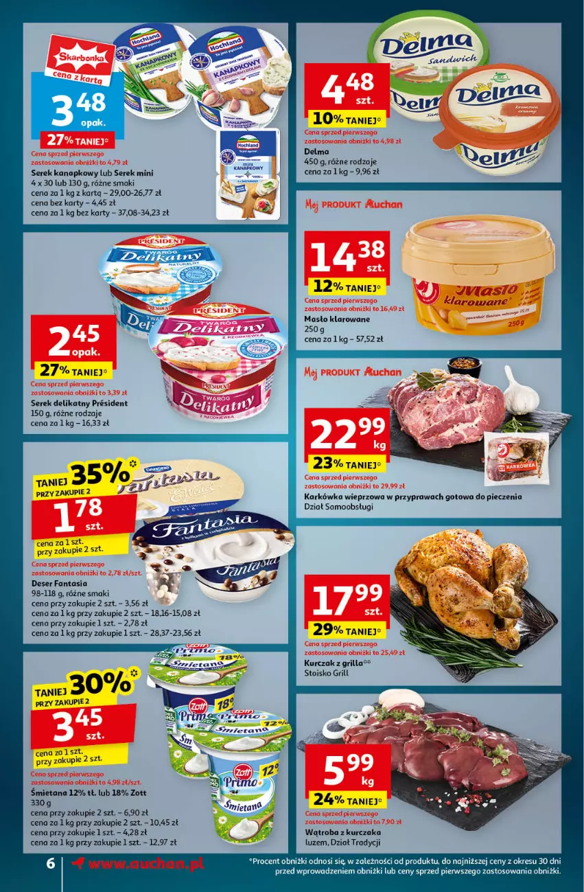 Gazetka promocyjna Auchan - Pewność Niskich Cen Supermarket - ważna 21.11 do 27.11.2024 - strona 8 - produkty: Delma, Deser, Fa, Fanta, Grill, Karkówka wieprzowa, Kurczak, Masło, Masło klarowane, Piec, Ser, Serek, Serek kanapkowy, Zott