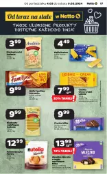 Gazetka promocyjna Netto - Artykuły spożywcze - Gazetka - ważna od 09.03 do 09.03.2024 - strona 17 - produkty: Ciastka, Nutella, Jutrzenka, Tera, Wafle, Mleczko, Ferrero, Biszkopty, Milka, Fa