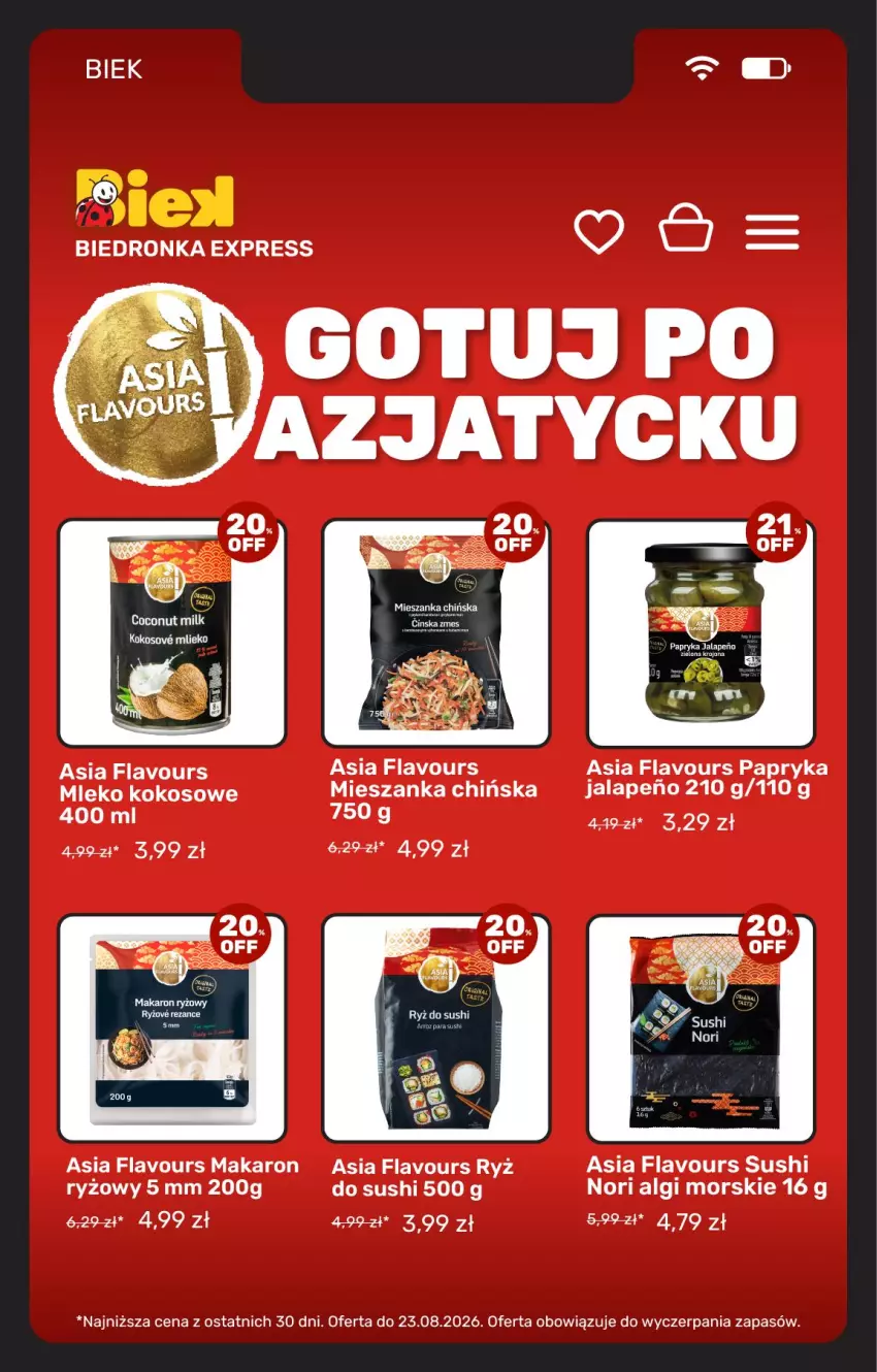 Gazetka promocyjna Biedronka - BIEK - ważna 21.08 do 28.08.2026 - strona 10 - produkty: Kokos, LG, Makaron, Makaron ryżowy, Mleko, Mleko kokosowe, Papryka, Ryż, Ryż do sushi, Sushi