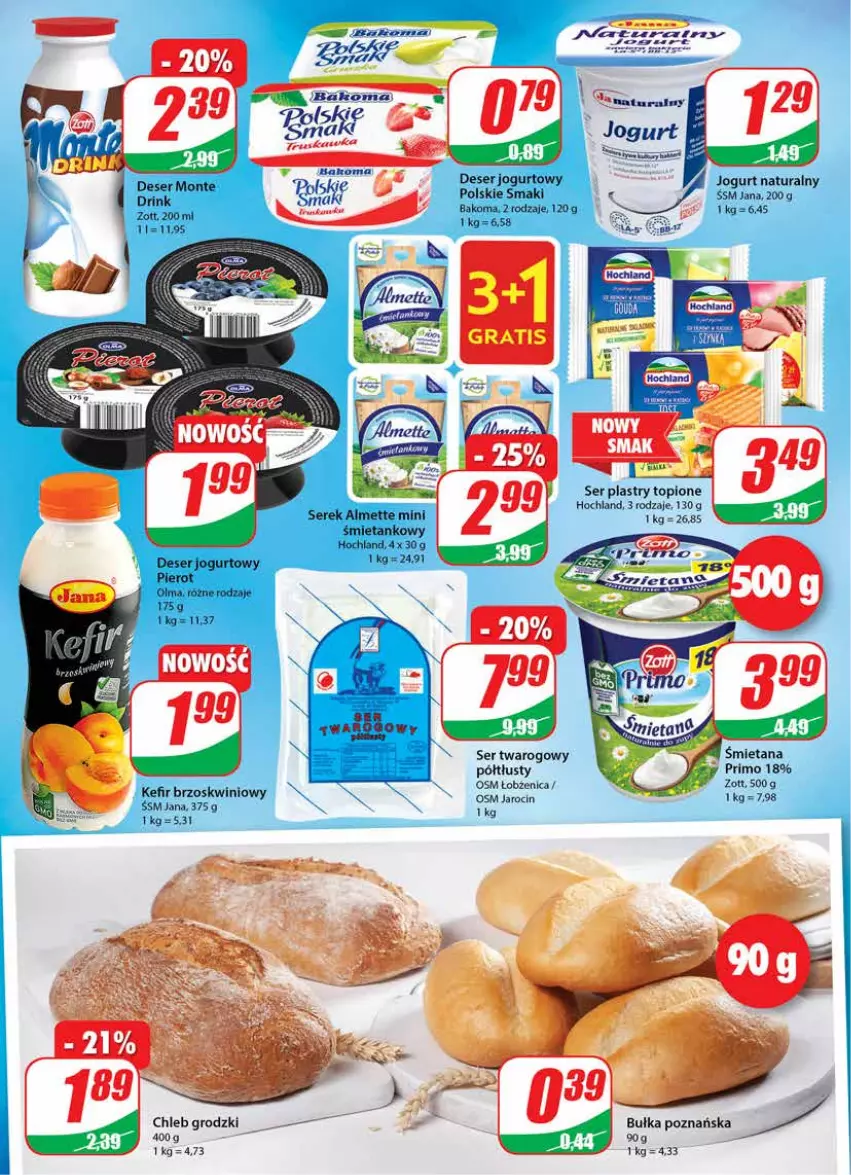 Gazetka promocyjna Dino - Gazetka - ważna 02.06 do 08.06.2021 - strona 12 - produkty: Almette, Bakoma, Bułka, Chleb, Deser, Hochland, Jogurt, Jogurt naturalny, Kefir, Olma, Ser, Ser twarogowy, Serek, Top, Zott