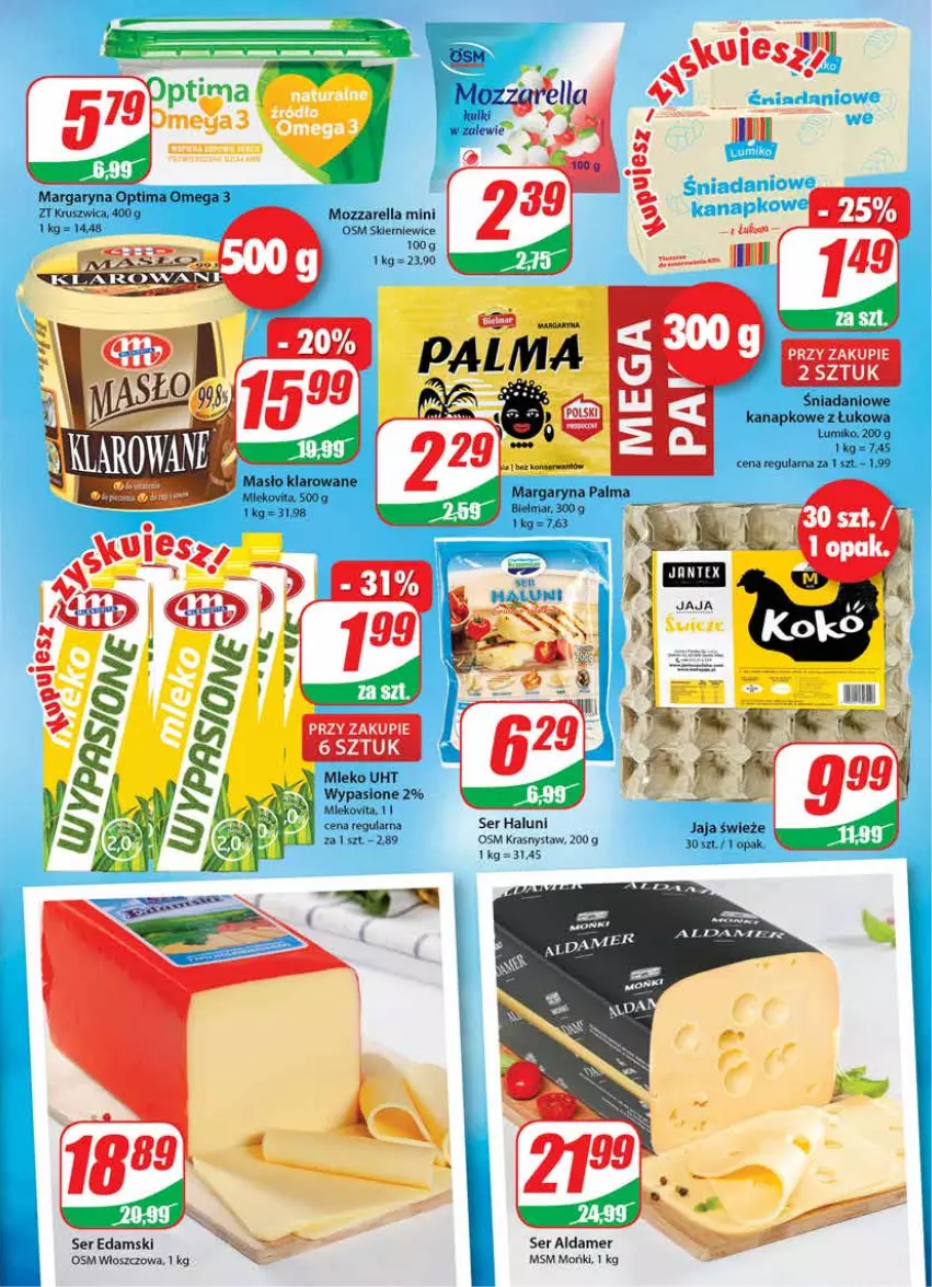 Gazetka promocyjna Dino - Gazetka - ważna 02.06 do 08.06.2021 - strona 13 - produkty: Danio, Edam, Jaja, Margaryna, Masło, Masło klarowane, Mleko, Mozzarella, Optima, Palma, Ser