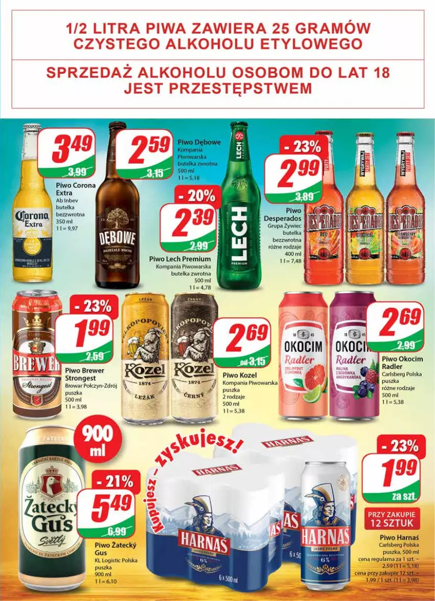 Gazetka promocyjna Dino - Gazetka - ważna 02.06 do 08.06.2021 - strona 15 - produkty: Carlsberg, Corona Extra, Harnaś, Koc, Kozel, Lech Premium, Okocim, Piwo, Radler