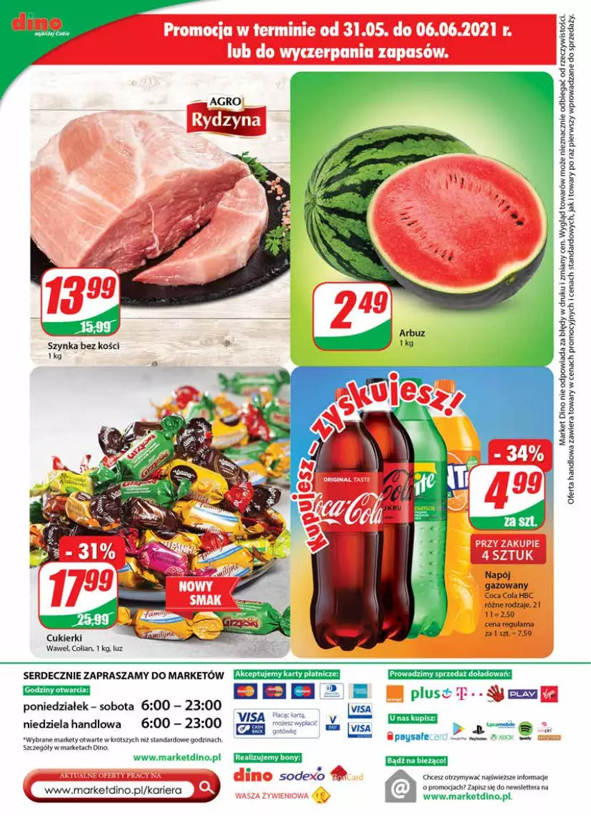 Gazetka promocyjna Dino - Gazetka - ważna 02.06 do 08.06.2021 - strona 20 - produkty: Cukier, Cukierki, Napój, Napój gazowany, Ser, Szynka, Tera, Wawel