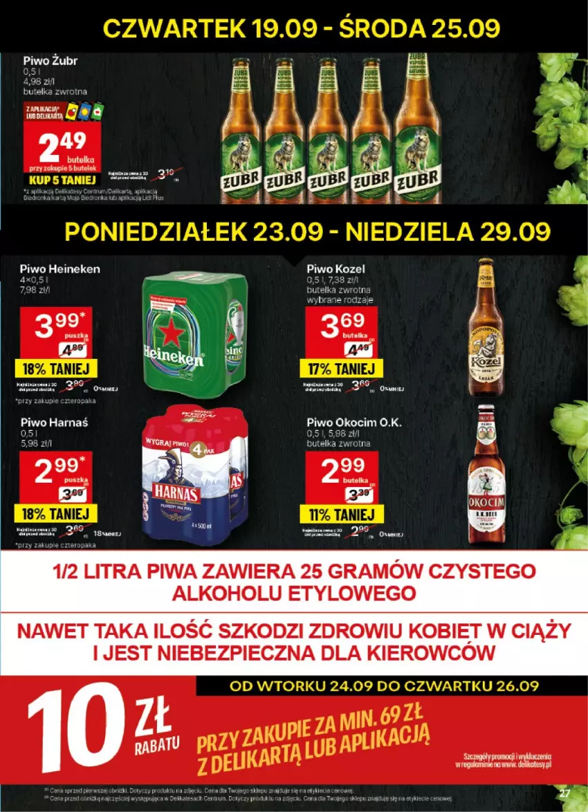 Gazetka promocyjna Delikatesy Centrum - NOWA GAZETKA Delikatesy Centrum od 23 września! 23-29.09.2024 - ważna 23.09 do 29.09.2024 - strona 27 - produkty: Fa, Gra, Harnaś, Heineken, Kozel, Piec, Piwa, Piwo